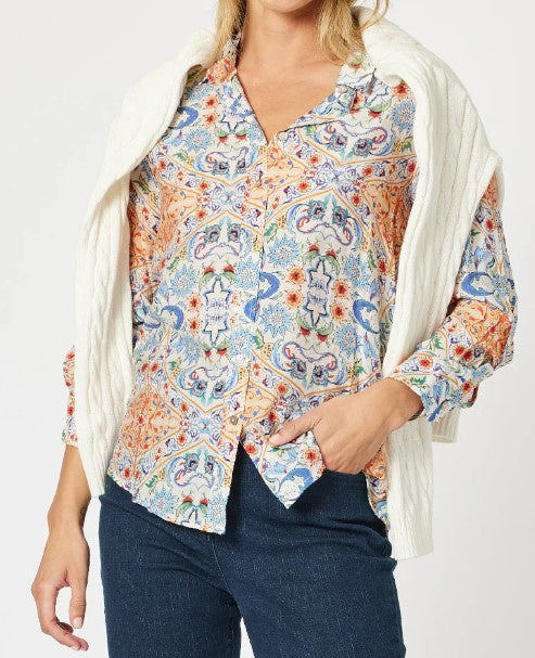 GS Mykonos print blue shirt