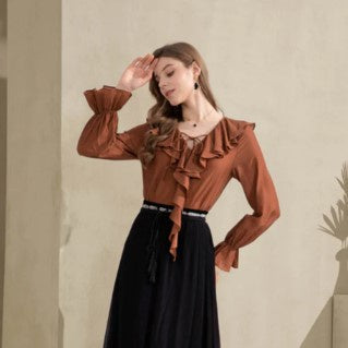 Chocolate Tencil Frill Blouse