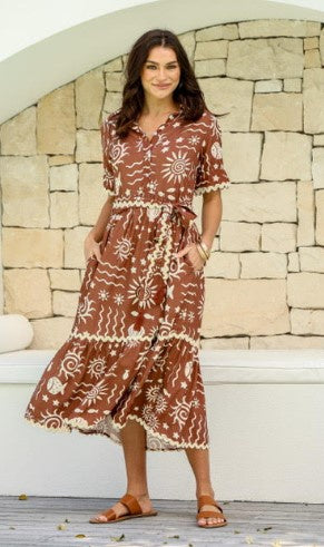 Brown fun sunny print dress