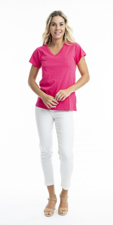 Hot pink v tee