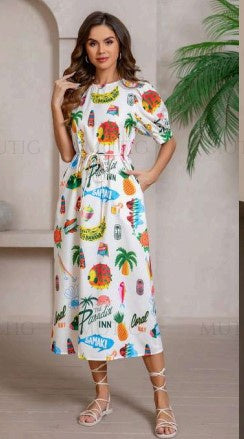 Tropical puff sleeve dress