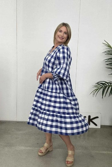 Gingham navy check dress