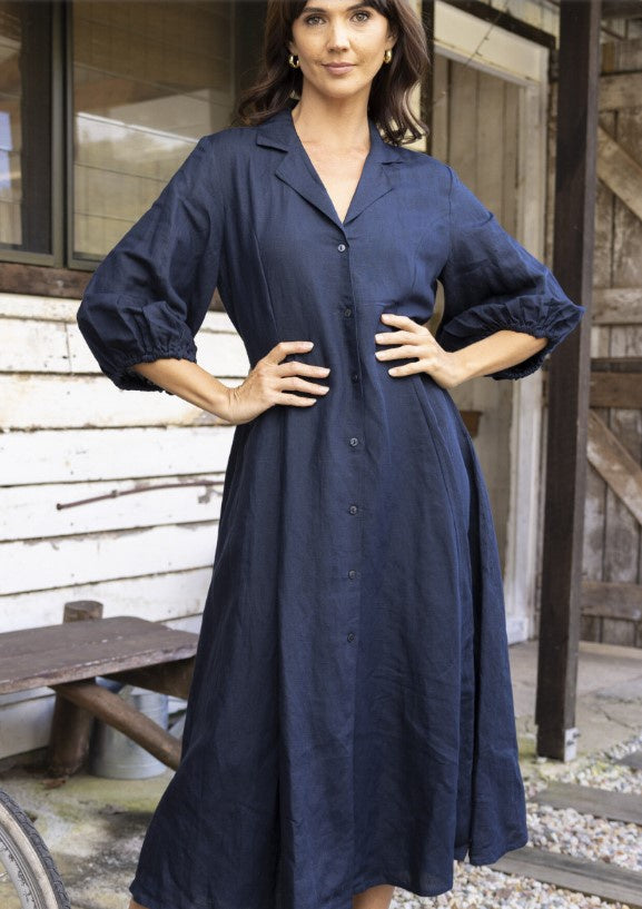 Navy Aline linen dress
