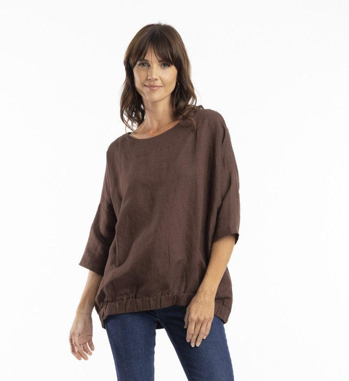 Linen Escape coffee blouse