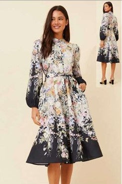 Black long sleeve floral dress