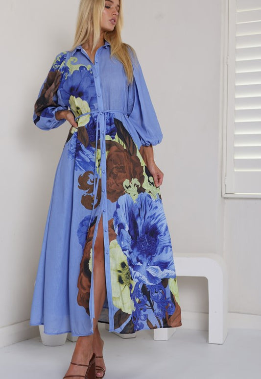 DEL Azure Blue Maxi floral dress