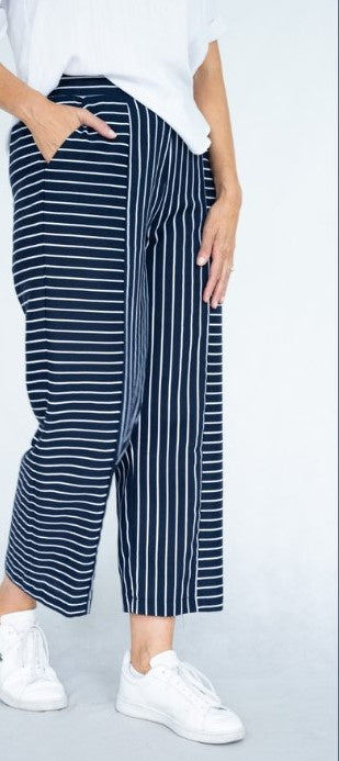 Linen Blend Striped Navy Pants