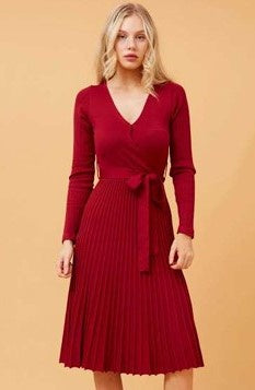 Burgandy Red Knitted pleated dress