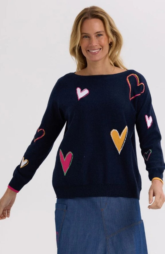 ZP Intarsia Hearts denim Sweater