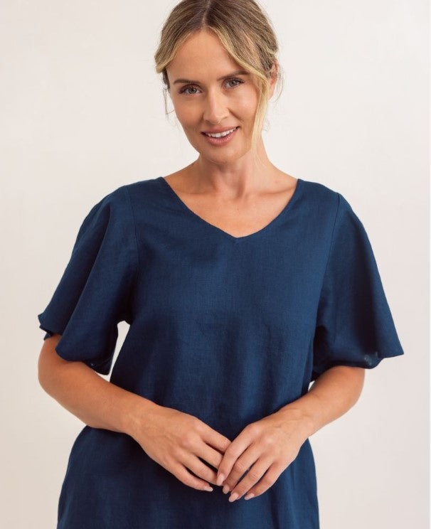 See Saw Navy Linen pocket dress