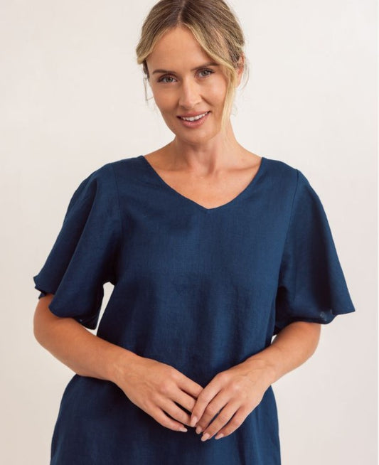 See Saw Navy Linen pocket dress