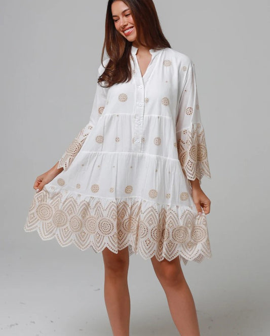 Embrodery  3/4 sleeve short dress
