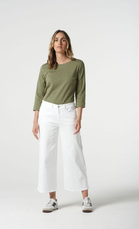GC White cotton wide leg jean