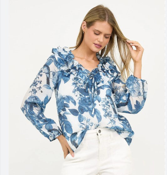 Tencil Blue Floral Blouse