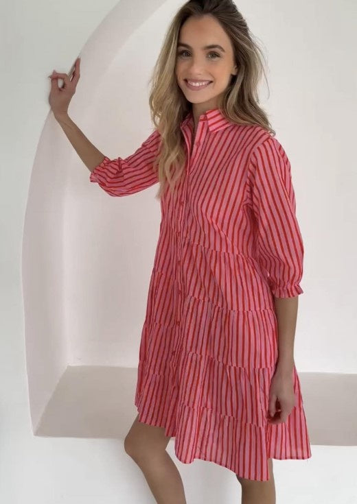 JG Red/Pink Stripe short cotton dress