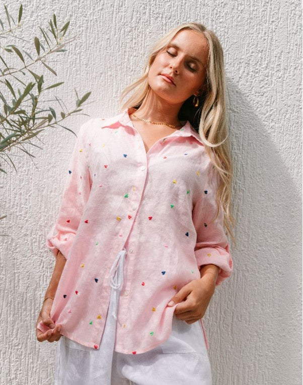 Heart Embrodery shirt Pink