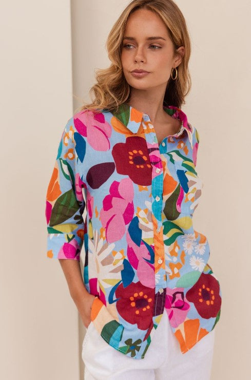 Bloom Burst 3/4 linen shirt