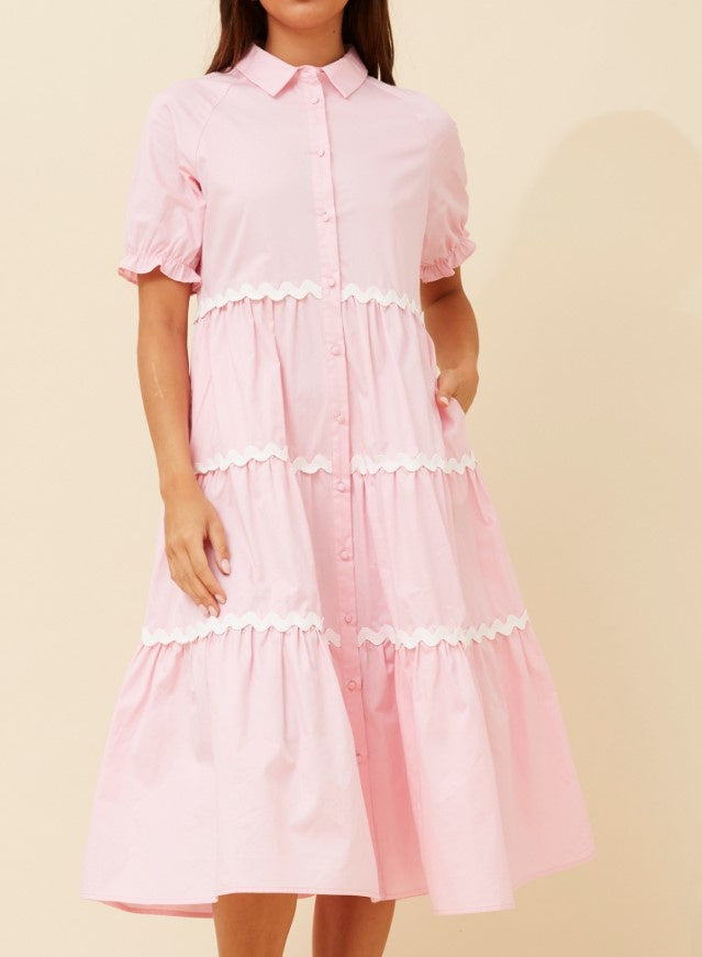 Pink ric rac puff sleeve dress