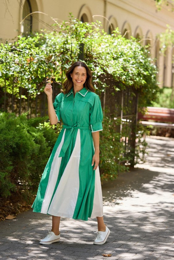 Aubrey Jade/white trim dress
