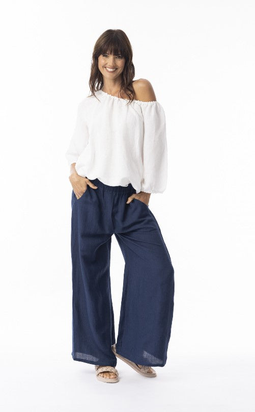 Linen wide leg Navy pants