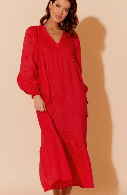 Viven hot RED Linen dress