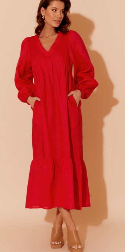 Viven hot RED Linen dress