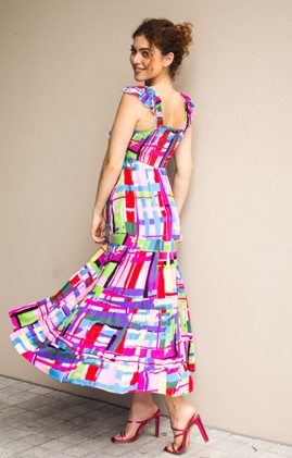 Multicoloured shirring dress