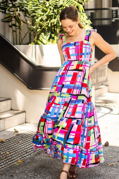 Multicoloured shirring dress