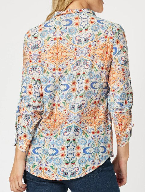 GS Mykonos print blue shirt