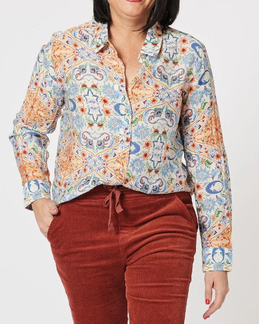 GS Mykonos print blue shirt