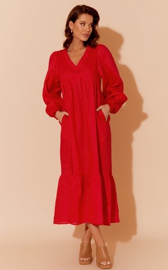 Viven hot RED Linen dress