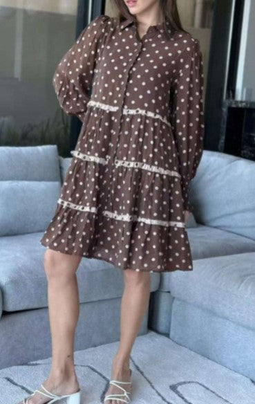 Spotted Short layered choc dress
