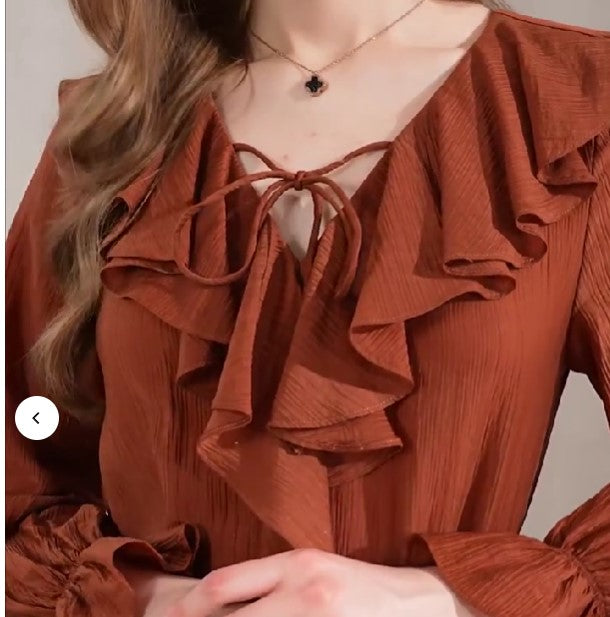 Chocolate Tencil Frill Blouse