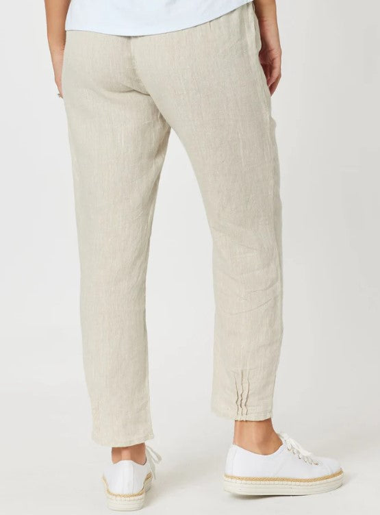 Ribbed waist linen pants natural
