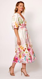 Linen cream/pink dress