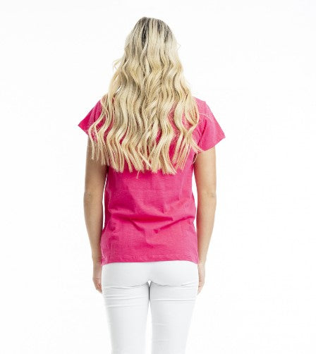 Hot pink v tee