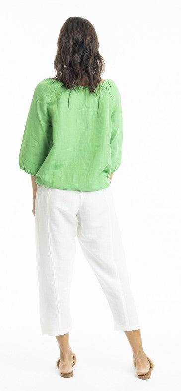 Parrot linen gather blouse