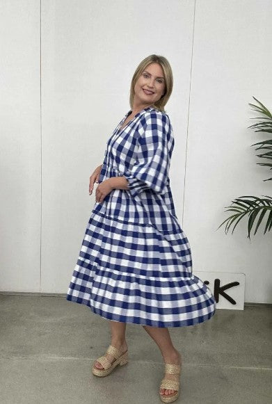 Gingham navy check dress