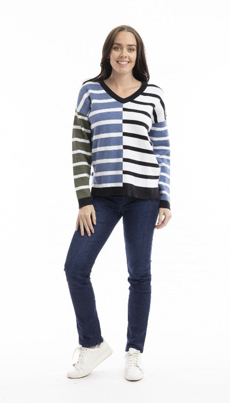 Rev knits navy stipe jumper