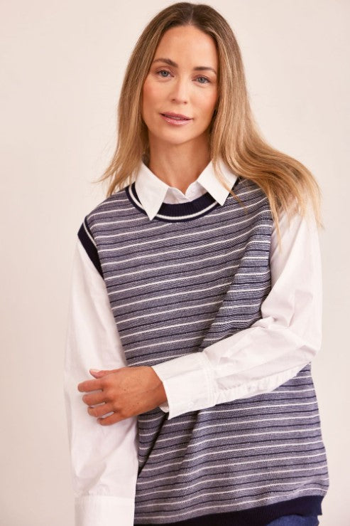 Merino wool stripe navy vest