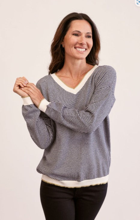 Navy stripe combo sweater