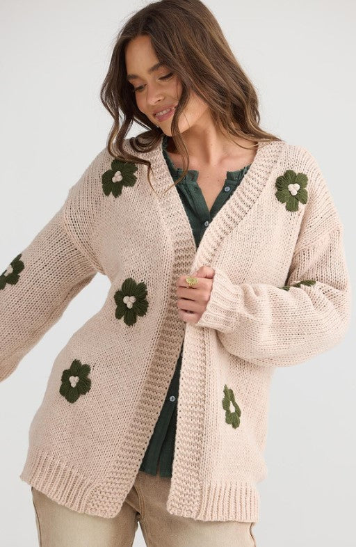 Flower child cardi natural/green flower