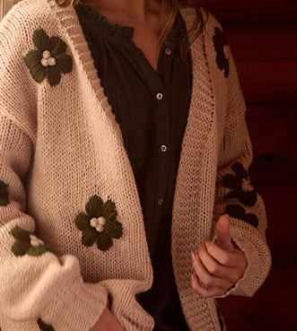 Flower child cardi natural/green flower