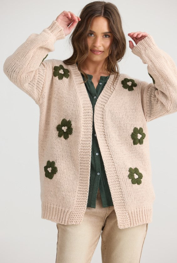 Flower child cardi natural/green flower