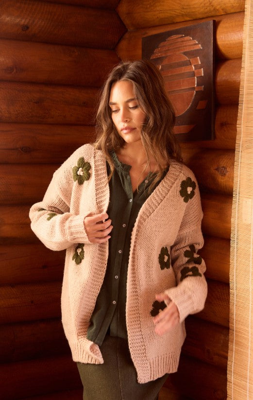 Flower child cardi natural/green flower