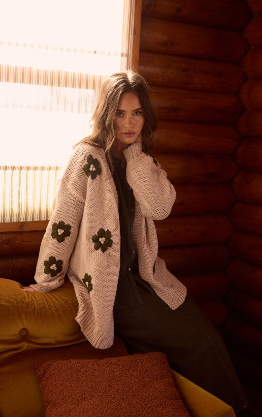Flower child cardi natural/green flower