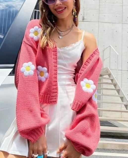 Watermelon Pink flower Cardigan