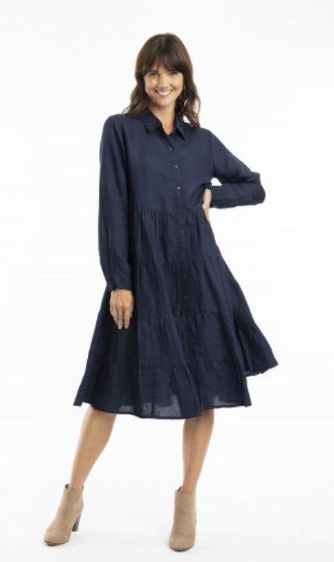 Navy Pure Linen Aline dress