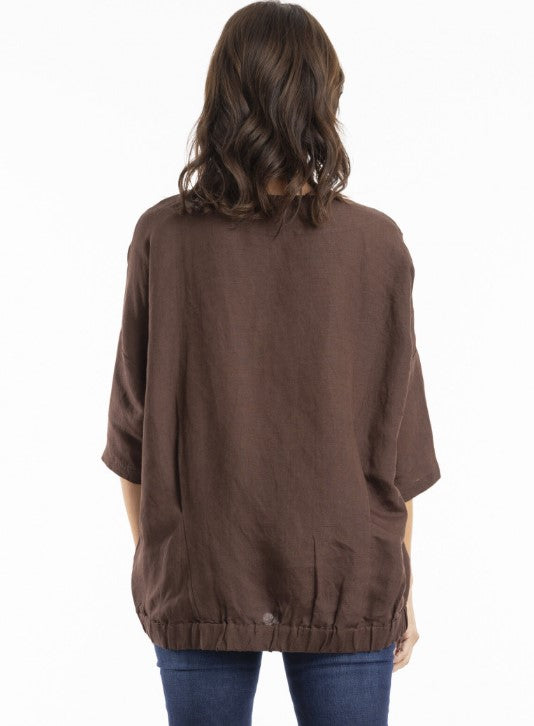 Linen Escape coffee blouse