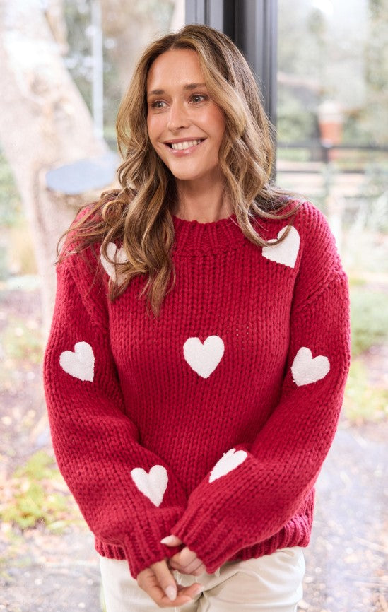 RED chilli Heart on sleeve jumper